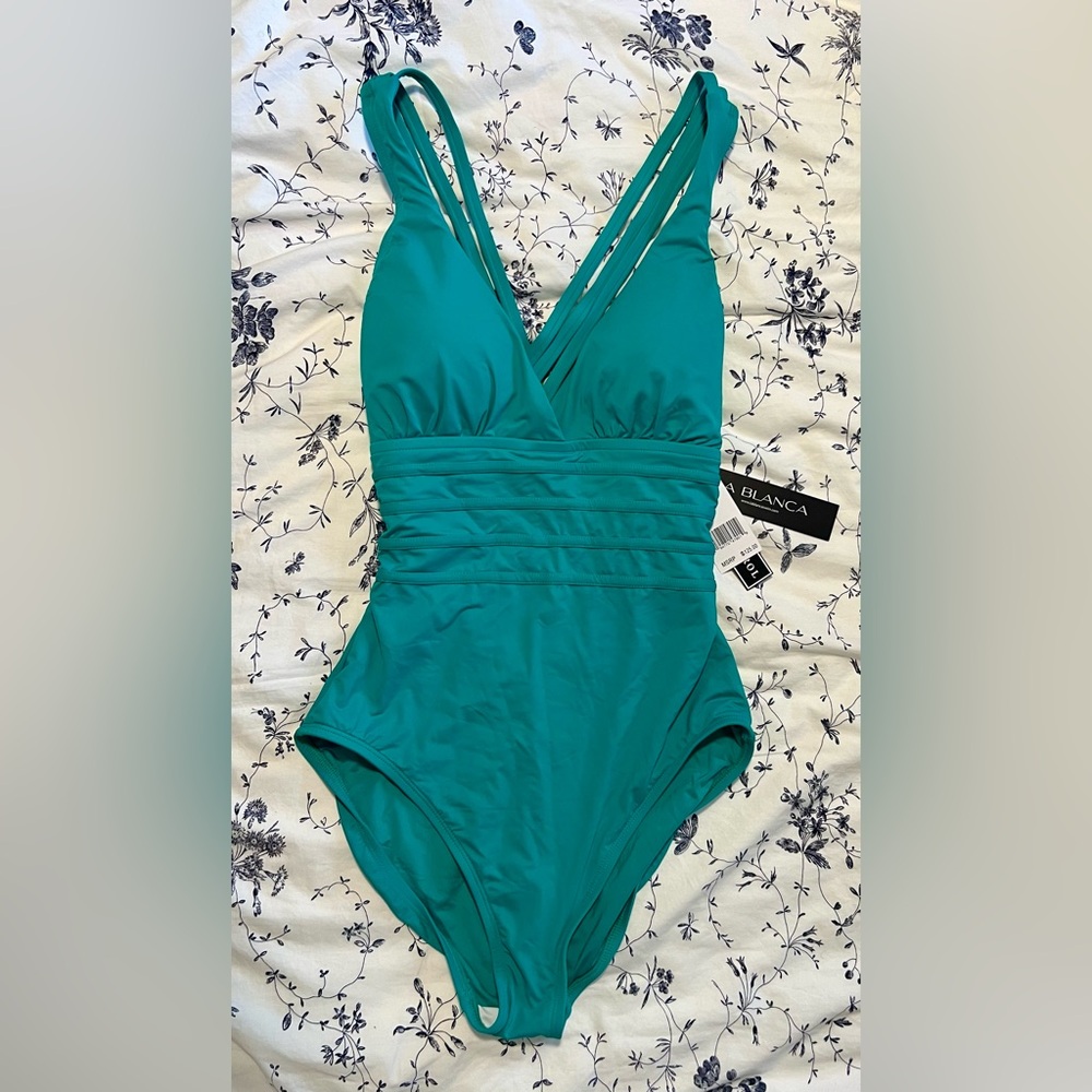 La Blanca Island Goddess Multi-Strap Cross-Back One Piece Green
